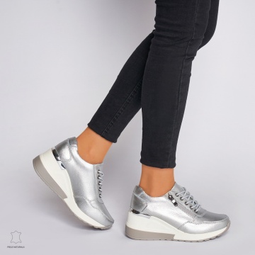 Pantofi Casual dama din Piele Naturala CRL0068 ARGINTIU - Img 3