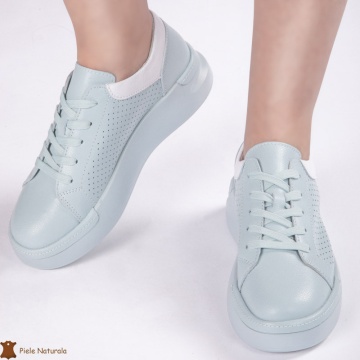 Pantofi Casual Dama din Piele naturală CRL0117 ALBASTRU - Img 3