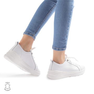Pantofi Casual dama din Piele Naturala CRL0846 ALB - Img 3