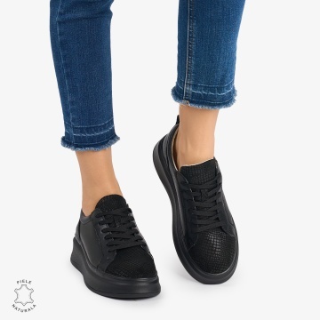 Pantofi Casual DAMA din PIELE Naturala CRL0947 CULOARE NEGRU - Img 3