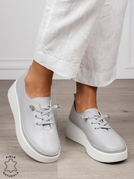 Pantofi Casual dama din Piele Naturala CRL1543 GRI - Img 2
