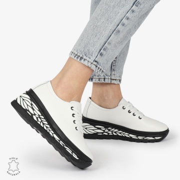 Pantofi Casual dama din Piele naturala CU DESIGN PE TALPA SIRET CRL1345 ALB - Img 1