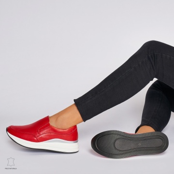 Pantofi Casual dama din Piele naturala CU INCHIDERE SLIP-ON CRL1235 ROSU - Img 4