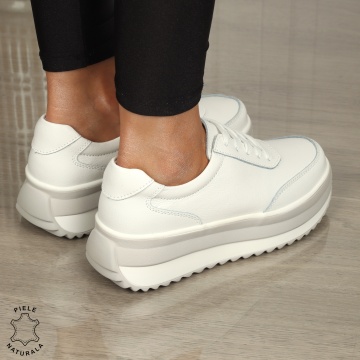 Pantofi casual dama din piele naturala cu șiret comozi și versatili CRL1444 ALB - Img 3