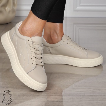 Pantofi CASUAL dama din piele naturala CU SIRET CRL1452 BEJ - Img 3