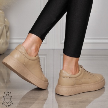 Pantofi CASUAL damă din piele naturală CU SIRET CRL1452 KHAKI - Img 3