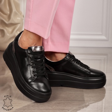 Pantofi CASUAL damă din piele naturală CU SIRET CRL1453 NEGRU - Img 4