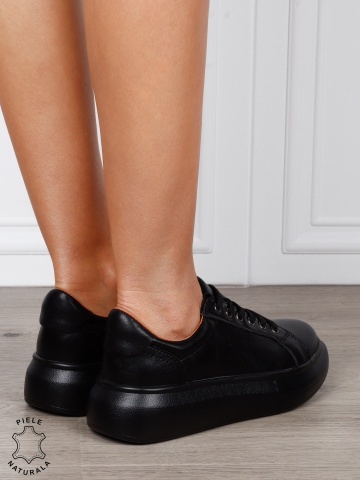 Pantofi Casual Damă din Piele Naturală cu Șiret CRL1802 NEGRU - Img 3