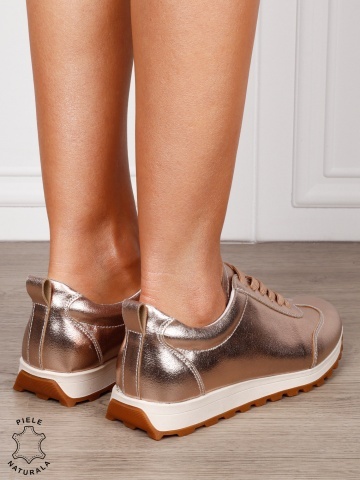 Pantofi Casual Damă din Piele Naturală cu Șiret și Talpă Comfort CRL1302 ROSE/GOLD - Img 3