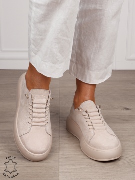 Pantofi Casual dama din Piele Naturala cu siret special CRL1550BEJ - Img 2