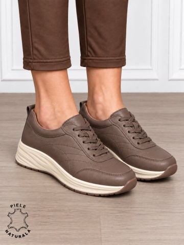Pantofi casual damă din piele naturală cu stil clasic CRL1898 CAFENIU