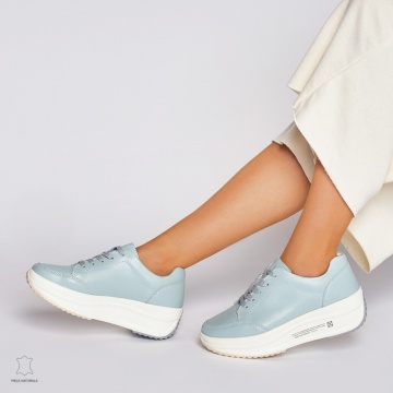 Pantofi Casual dama din Piele naturala cu talpa groasa CRL0039 ALBASTRU - Img 4
