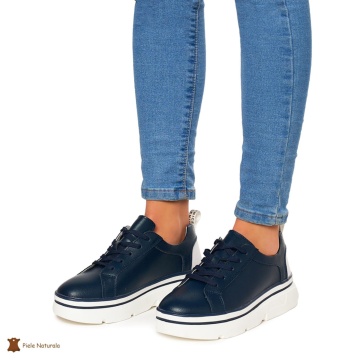Pantofi Casual dama din Piele naturala cu talpa groasa CRL0054 BLEUMARIN - Img 2