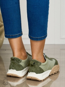 Pantofi CASUAL dama din piele naturala de tip Slip-on CRL1458 VERDE - Img 2