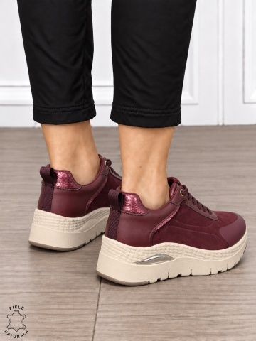 Pantofi casual damă din piele naturală întoarsă cu finisaj catifelat CRL1914 BORDO - Img 3