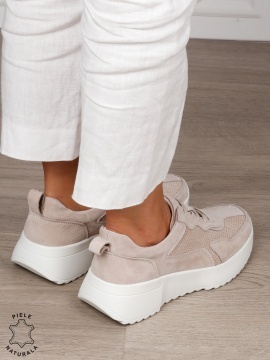 Pantofi Casual dama din Piele Naturala Intoarsa cu talpa inalta CRL1553 BEJ - Img 3