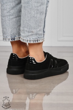 Pantofi Casual DAMA din Piele Naturala intoarsa, Model Retro CRL1531NEGRU - Img 3
