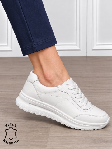 Pantofi casual damă din piele naturală pentru confort zilnic CRL1899 ALB
