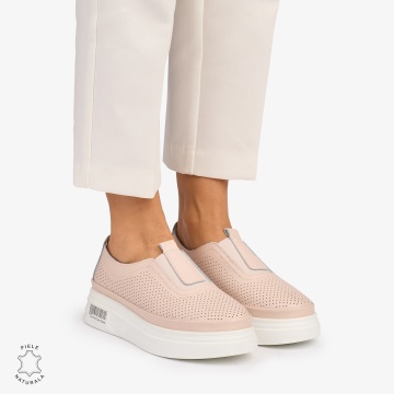 Pantofi Casual dama din Piele Naturala Perforata cu elastic frontal CRL1068 CULOARE: ROZ - Img 3
