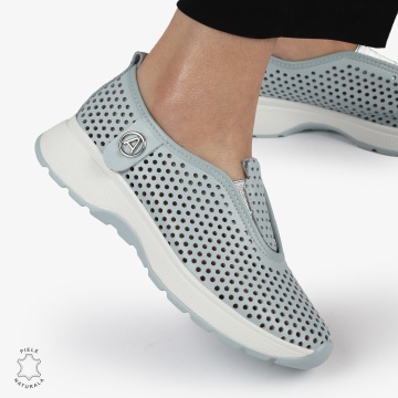 PANTOFI CASUAL dama din Piele naturala Perforata TIP SLIP-ON CRL1415 ALBASTRU - Img 3
