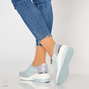 Pantofi Casual Dama Piele Naturala CRL0072 ALBASTRU - Img 4