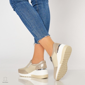 Pantofi Casual Dama Piele Naturala CRL0072 BEJ - Img 3