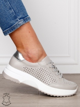 PANTOFI CASUAL Dama Piele Naturala cu mici perforati confortabile CRL1596 GRI
