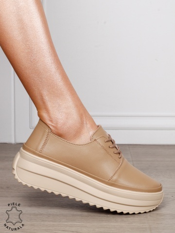 PANTOFI CASUAL Dama Piele Naturala CU SIRET CRL1439 KHAKI - Img 2
