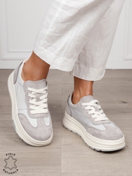 Pantofi Casual damă piele naturala intoarsa cu textil CRL1578 GRI - Img 2