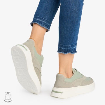 Pantofi casual dama piele naturala si piele naturala intoarsa CRL0872 VERDE - Img 3