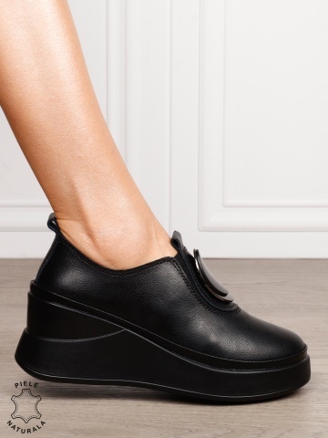 PANTOFI CASUAL Dama Piele Naturala Slip-on cu deatliu in fata CRL1443 NEGRU - Img 2