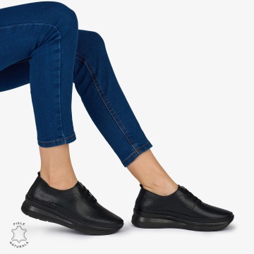 PANTOFI CASUAL Dama Piele Naturala USOR INALTA CRL1051 Culoare: NEGRU - Img 4