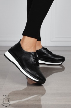 PANTOFI CASUAL Dama Piele Naturala USOR INALTA CRL1051 Culoare: NEGRUCUALB - Img 2