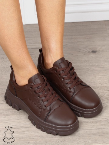 Pantofi casual dama Premium din piele naturală CRL1818 CAFENIU - Img 2