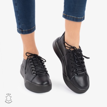 Pantofi Casual de dama din Piele Naturala CRL0572 Negru - Img 2
