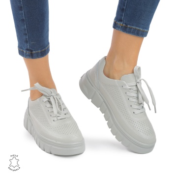 PANTOFI CASUAL DE DAMA DIN PIELE NATURALA CRL0767 GRI - Img 3