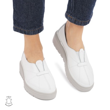 Pantofi Casual de dama din Piele Naturala CRL0918 ALB - Img 2