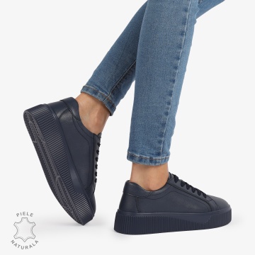 Pantofi Casual de dama din Piele Naturala CRL1222 NAVY - Img 3