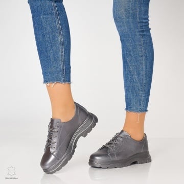 Pantofi casual de dama din piele naturala cu talpa aderenta CRL0010 PEWTER - Img 2