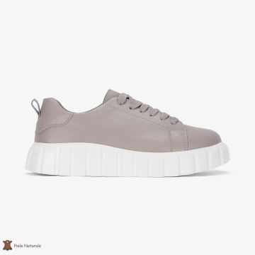 Pantofi Casual de dama din Piele naturala cu talpa groasa CRL0492 GRI - Img 2