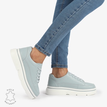 Pantofi Casual de dama din Piele naturala cu talpa groasa CRL1319 ALBASTRU - Img 3