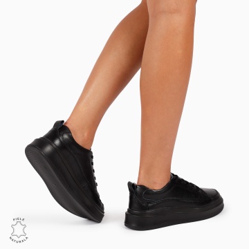 Pantofi Casual de dama din Piele Naturala CU TALPA INALTA CRL1210 NEGRU - Img 3