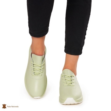 Pantofi casual de dama din piele naturala cu talpa plata CRL0024 VERDE - Img 2