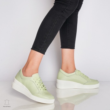 Pantofi casual de dama din piele naturala cu talpa plata CRL0034 Verde