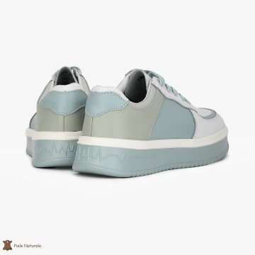 Pantofi Casual de dama din Piele naturala Multicolor cu design special CRL0519 ALB CU ALBASTRU - Img 4