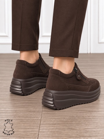 Pantofi casual din piele naturală întoarsă cu inchidere fermoar CRL1919 CAFENIU - Img 3