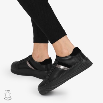 Pantofi CASUAL PIELE NATURALA cu linii decorative CRL1270 Negru - Img 2