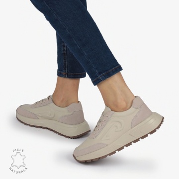 Pantofi casual piele naturala CU MODEL LATERAL CRL1304 BEJ - Img 2
