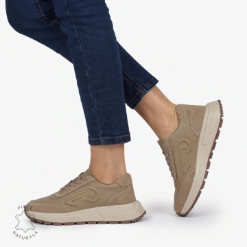 Pantofi casual piele naturala CU MODEL LATERAL CRL1304 KHAKI - Img 3