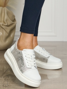 Pantofi casual piele naturala CU TALPA GROASA CRL1509 ALB - Img 2